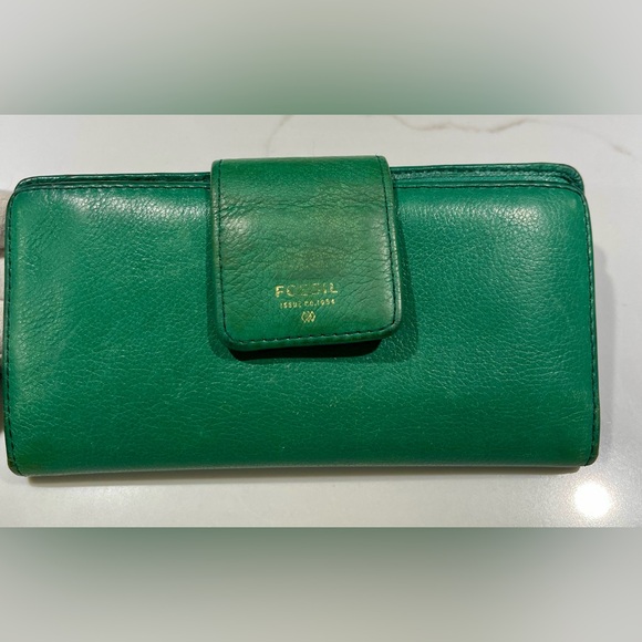 FOSSIL Bag & FREE Wallet, Tate Dome Shoulder Satchel, Cream and Green Wallet - Picture 4 of 17